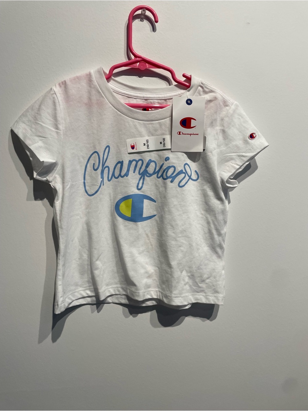 Champion Girls White Logo T- Shirt Size Medium (10-12) NWT